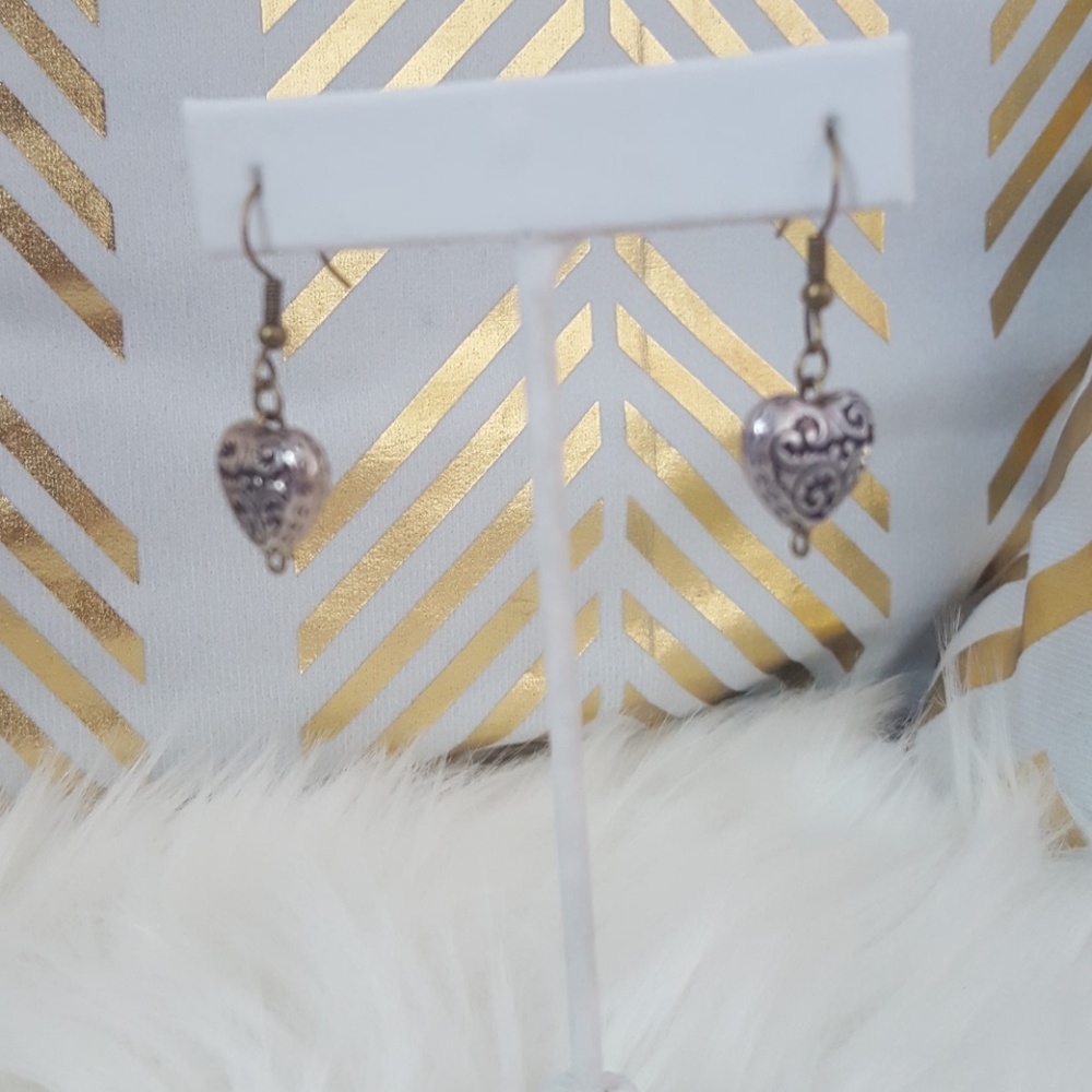 PTB silver heart dangle earrings